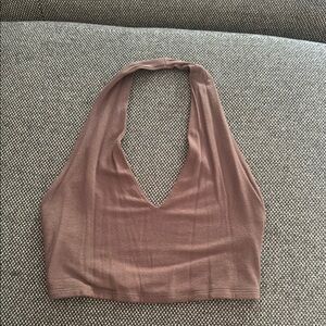 Naked Wardrobe Brown Halter Crop Tank Top
